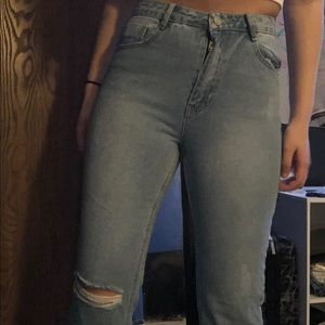 Straight leg light wash high waisted jeans